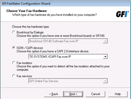 Supports Brooktrout and ISDN fax cards and modems